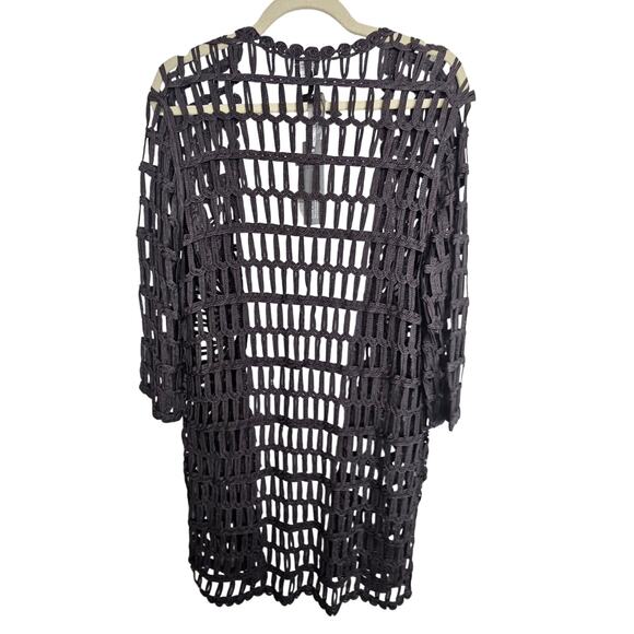 Chicos Travelers Brown Crochet Cardigan Jacket Womens 1 Open Front Duster - Picture 8 of 8